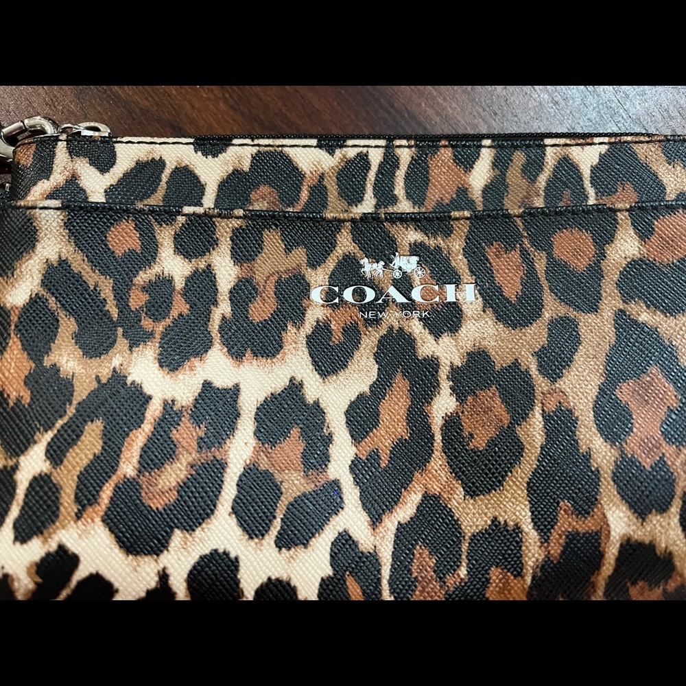 Coach leather leopard wristlet